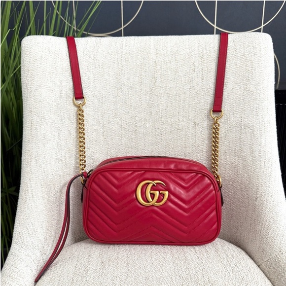 Authentic Gucci Marmont crossbody bag red leather gold GG - Picture 2 of 15